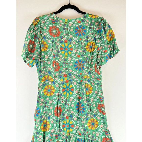 Rhode Womens Dress Green Zinnia Floral Mini Surplice V Neck A Line Boho Size 8 - Picture 3 of 8